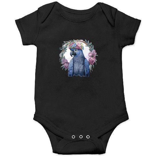 Watercolor Hyacinth Macaw Parrot Bird Flower Crown Onesies