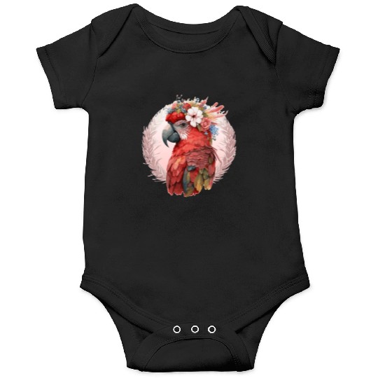 Red Scarlet Macaw Flower Crown Parrot Watercolor B Onesies