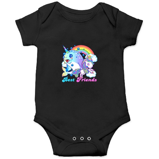 Cute Horned Narwhal And Unicorn Best Friends Onesies