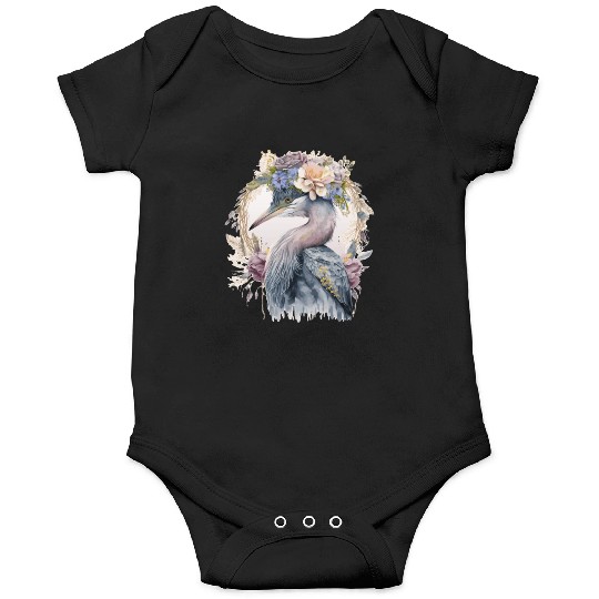 Watercolor Heron Freshwater Bird Watching Flower C Onesies
