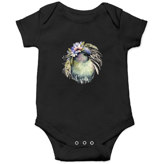 Cute Kiwi Bird Flower Crown Floral Exotic Birds Onesies