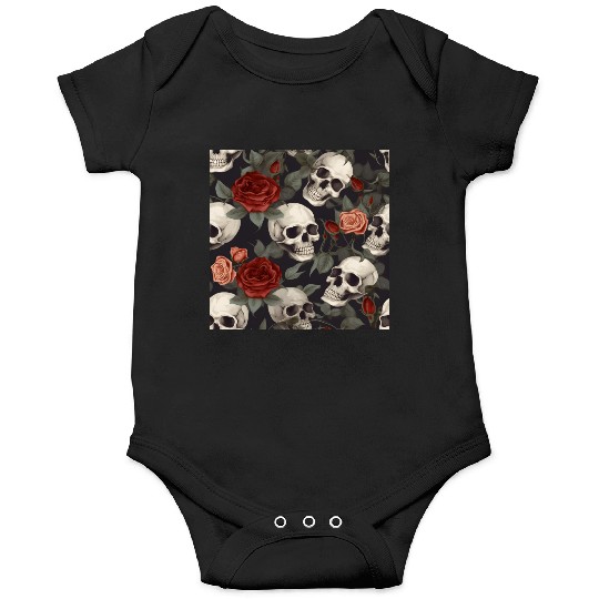 Skulls & Red Roses Pattern Dark Elegant Gothic Onesies