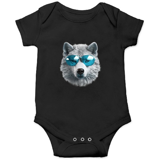 Grey Wolf Wearing Blue Sunglasses Wildlife Animal Onesies