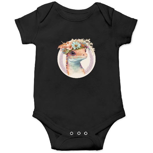 Cute Watercolor Gecko Reptile Flower Crown Boho Ae Onesies