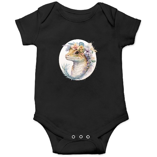 Watercolor Gecko Reptile Flower Crown Floral Amphi Onesies