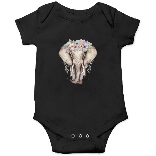 Watercolor Elephant Flower Crown Africa Safari Ani Onesies