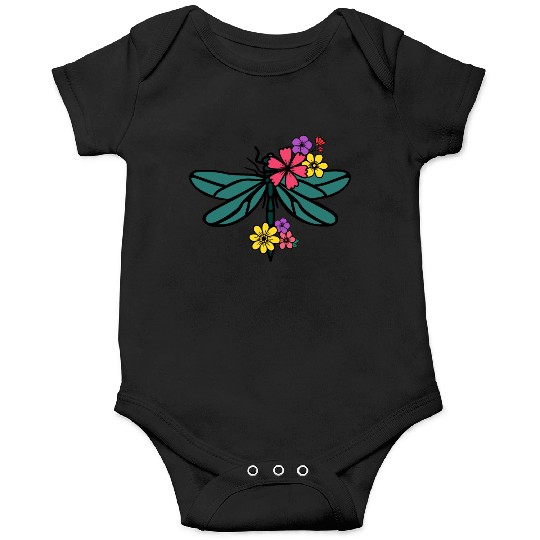 dragonfly with colorful flowers Onesies