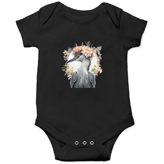 Watercolor Heron Freshwater Bird Flower Crown Flor Onesies