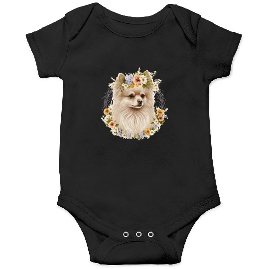 Cute Pomeranian Pom Flower Crown Pet Dog Breed Flo Onesies