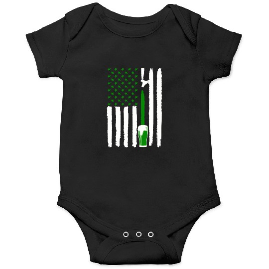 Green St PatricDay Beer American Flag Patriotic Ir Onesies
