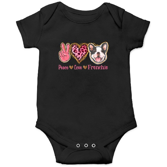 Leopard Peace Love Frenchie Funny Dog Mom Mothers Onesies