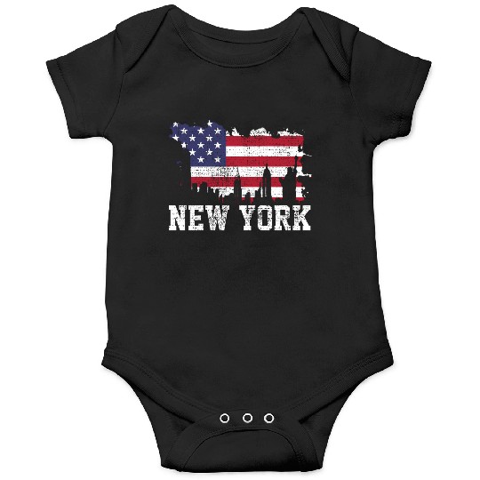 New York City Nyc Skyline Usa Flag America Onesies