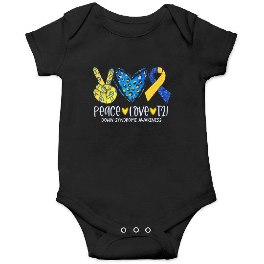 Peace Love T21 Blue Yellow Ribbon Down Syndrome Aw Onesies