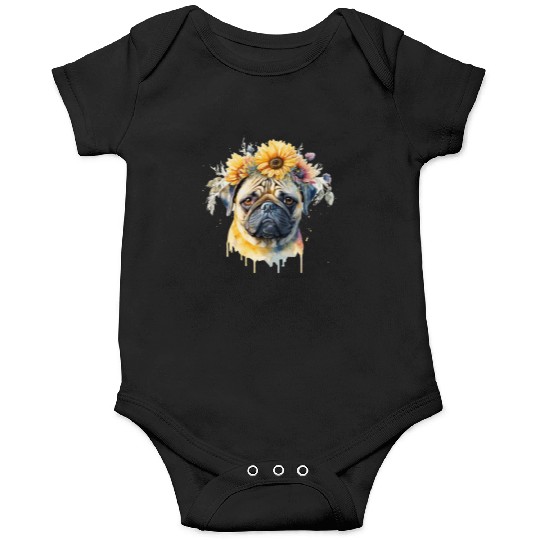 Cute Pug Sunflower Dog Breed Pet Puppy Onesies