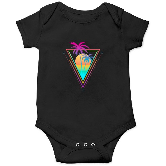 1980S 1990S Vaporwave Palm Trees Sunset Beach Surf Onesies