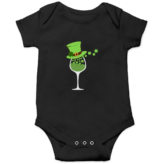 Shamrock Wine Glass St Patrick Day Irish For - Onesies