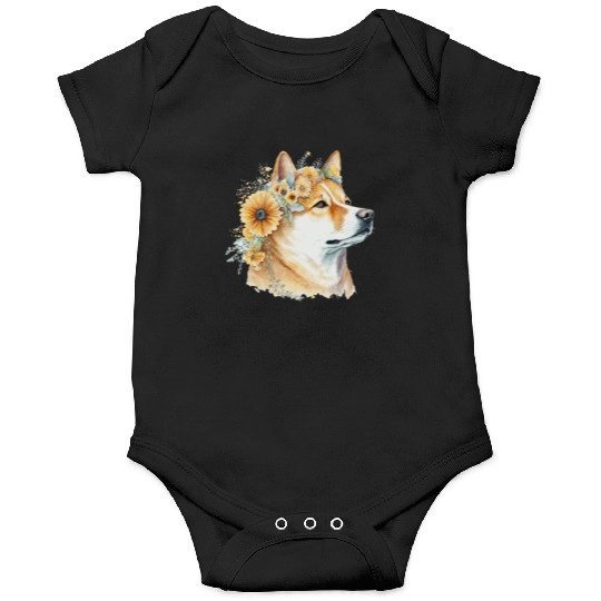 Watercolor Shiba Inu Sunflower Dog Breed Pet Puppy Onesies