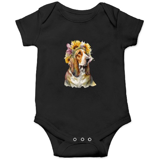 Cute Basset Hound Sunflower Dog Breed Pet Puppy Onesies