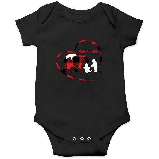 Mama Bear 3 Cubs Red Buffalo Plaid Heart For Mom Onesies