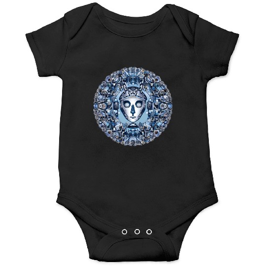 Aztec robot face and mechanical mandala Onesies