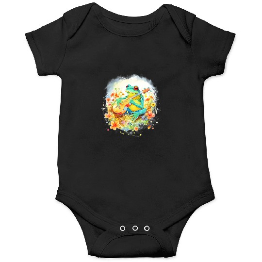 Cottagecore Frog Playing Banjo Guitar Amphibian Onesies