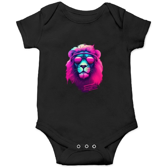 Synthwave Sun King Lion s Neon Shades Onesies