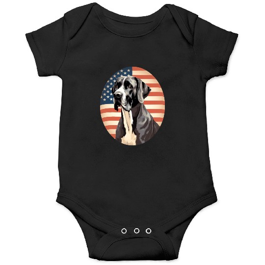 Great Dane With Patriotic Usa Flag American Onesies