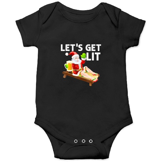 Lets Get Lit Santa Funny Christmas In July Santa Onesies