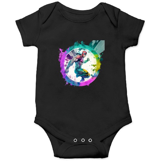A Pop Art watercolour cyberpunk superhero swimming Onesies