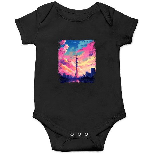 Vaporwave Skytree Tokyo Aesthetic Japanese Sight Onesies