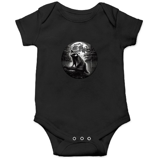 Raccoon Moon Forest Artwork Animal Art Raccoon Onesies