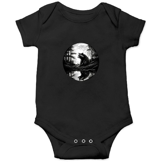 Raccoon Moon Forest Artwork Animal Art Raccoon Onesies