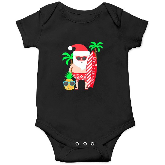 Santa Surfing Hawaiian Beach Christmas In July Onesies