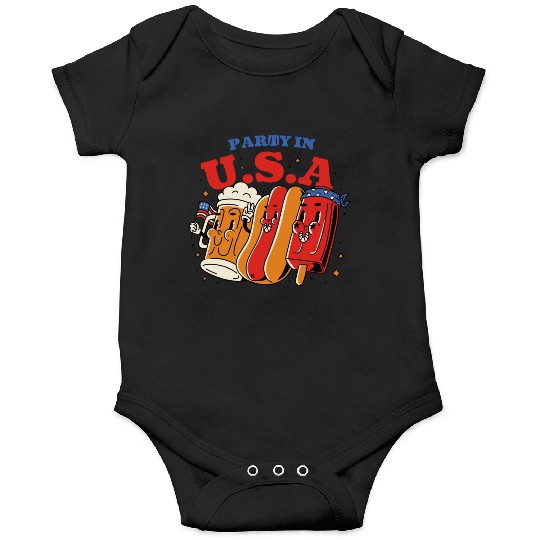 Party In The Usa Hot Dog Love Funny Fourth Of July Onesies