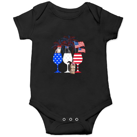 Cat 4Th Of July Red White Blue Wine Onesies