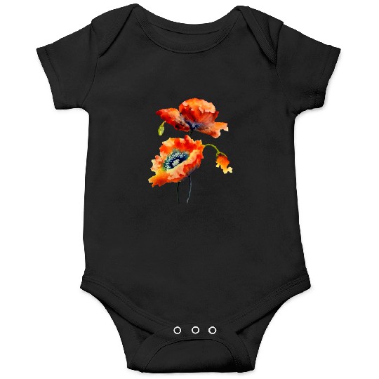 RED POPPIES Onesies, WATERCOLOR RED POPPIES TOP