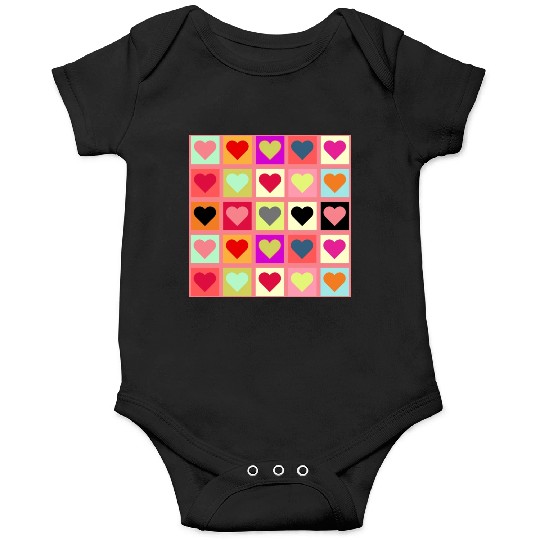 Colorful Retro Vintage Checkered Heart Y2K Pattern Onesies