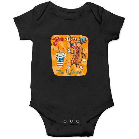 I'm Just Here For The Wieners Cartoon Hot Dog 4Th Onesies