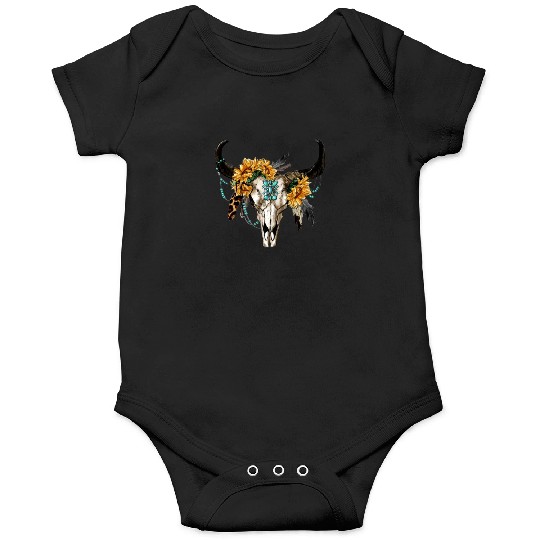 Bull Skull And Sunflowers Onesies