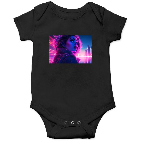 Synthwave Girl - Futuristic Design neon colors Onesies