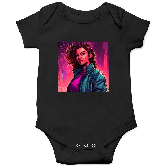 Synthwave City Bloom - Neon Pink Cityscape Onesies