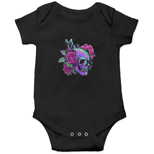 Skeleton Onesies, Neon Skull Roses Gothic Skeleton