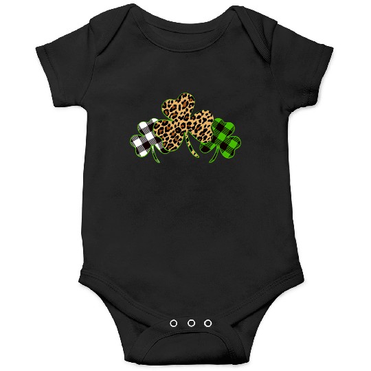 St Patricks Day Leopard Print Plaid Shamrock Onesies