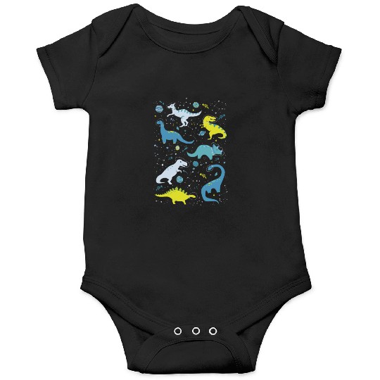 Space Dinosaurs In Bright Green And Blue Onesies