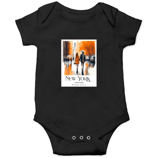 Watercolor painting loving couple in New York City Onesies