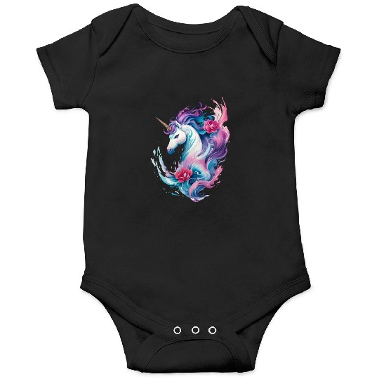 Floral Enchantment: Unicorn in Water Waves Splash Onesies