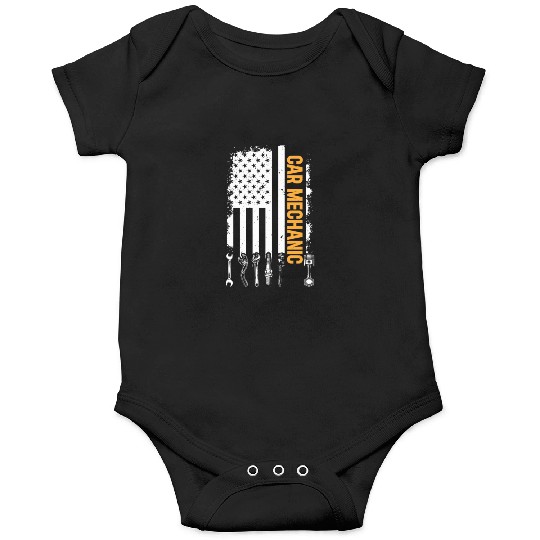 Car Mechanic US Flag Auto Mechanic Onesies