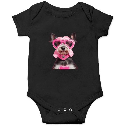 Schnauzer wearing Pink & Silver Heart Onesies