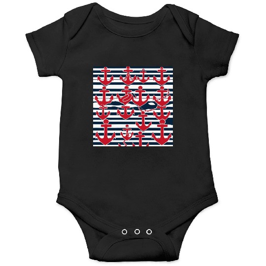 classic nautical horizontal white and navy blue Onesies