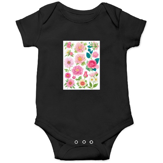 Blooming Crimson and coral Spring Flowers Onesies